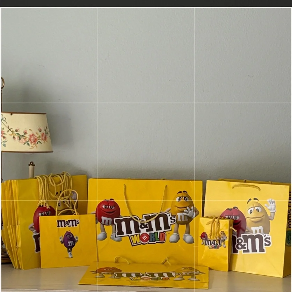 🔵🟢🟠 M&M's World Yellow Gift Bags Set 🟡🟣🔴